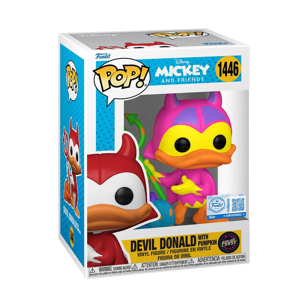 Funko POP! Disney Mickey and Friends #1446 Devil Donald with Pumpkin (Black Light CHASE) Vinyl Figure